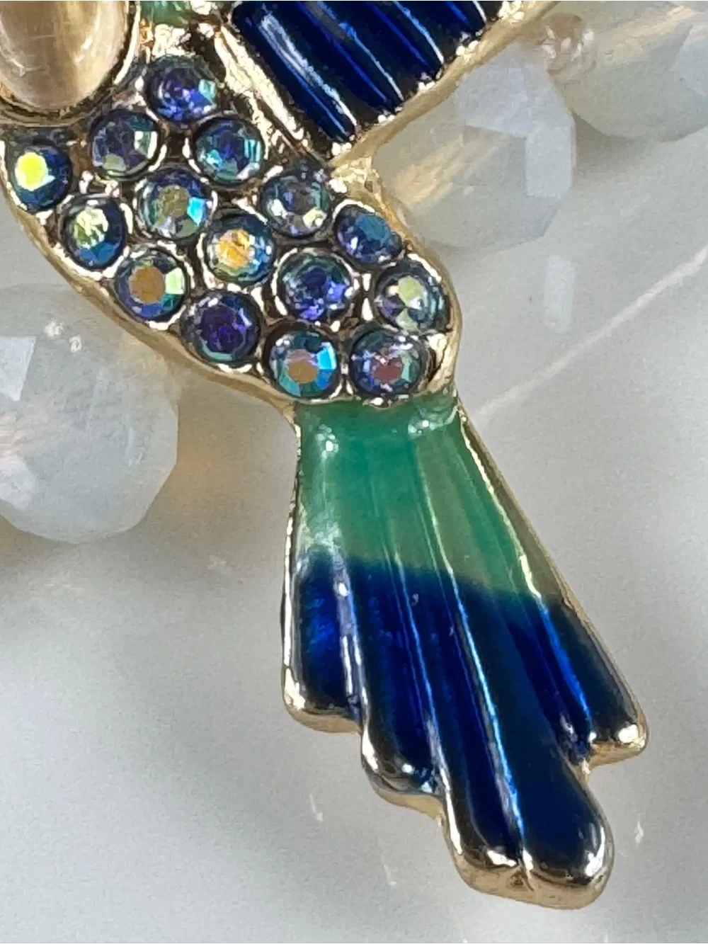 Enamel Hummingbird Brooch Pin in Teal and Blue